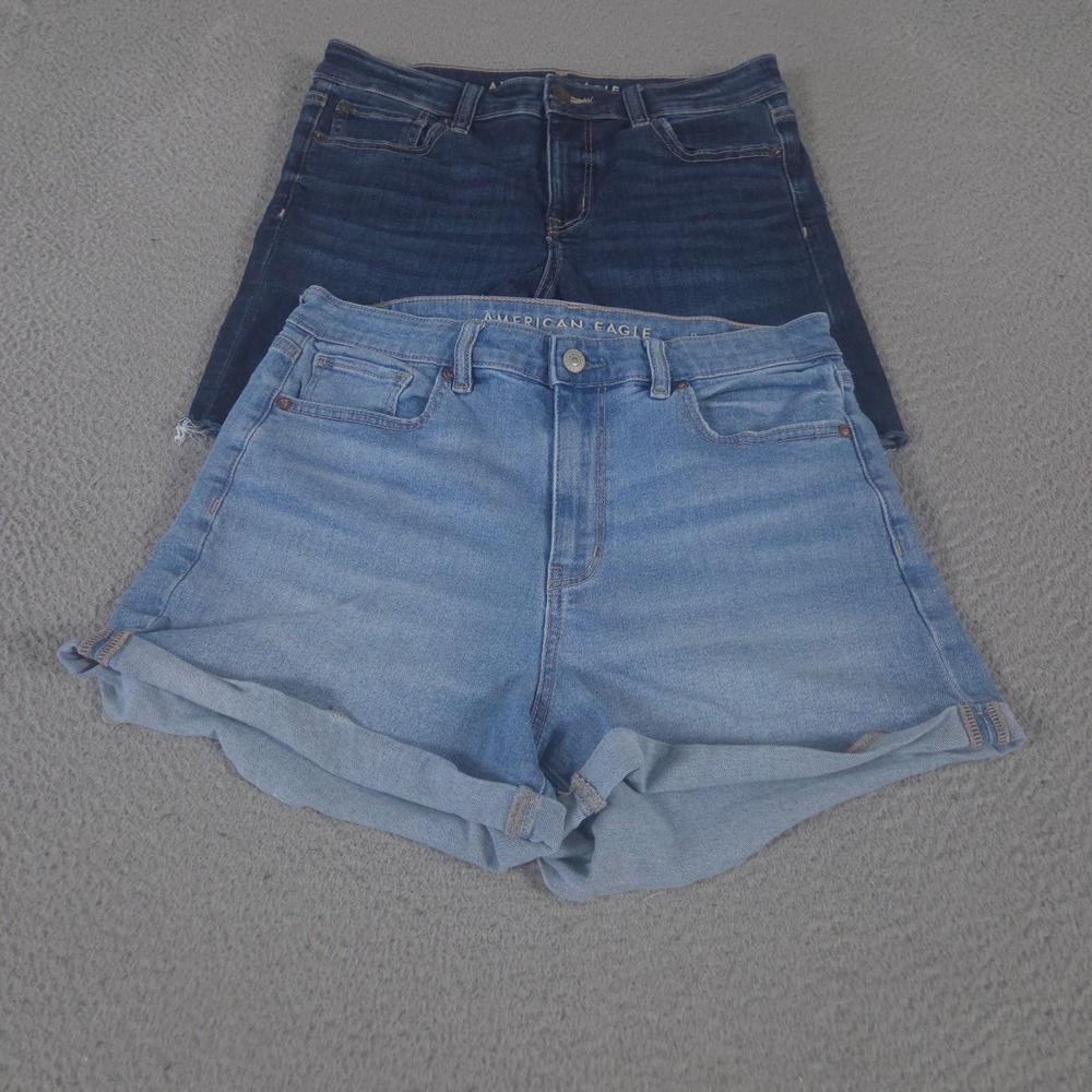 LOT OF 2 American Eagle Shorts Womens 10 Blue Skinny Bermuda Mom Stretch Denim